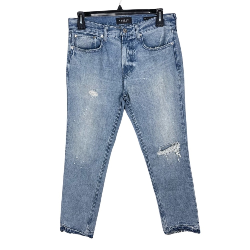 ✅ PacSun light wash distressed men slim fit jeans 100% cotton rn45421 size 32x30